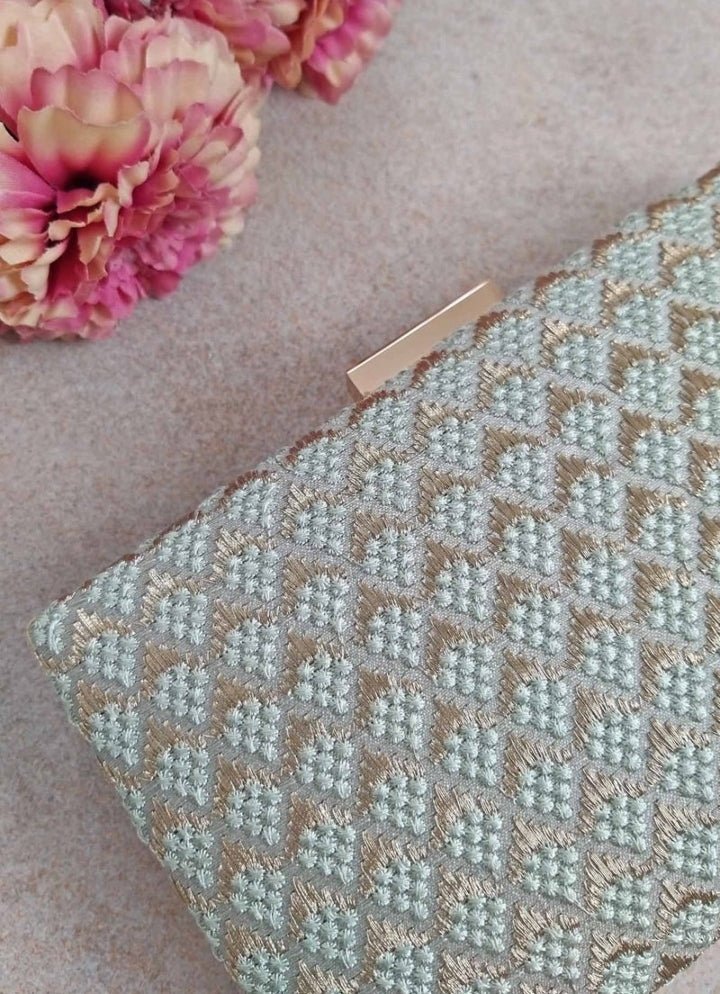 Green Embroidered Clutch AMYRA - Fabilicious Fashion