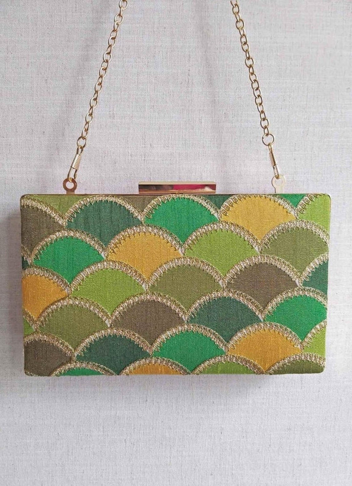 Green Embroidered Clutch AMYRA - Fabilicious Fashion