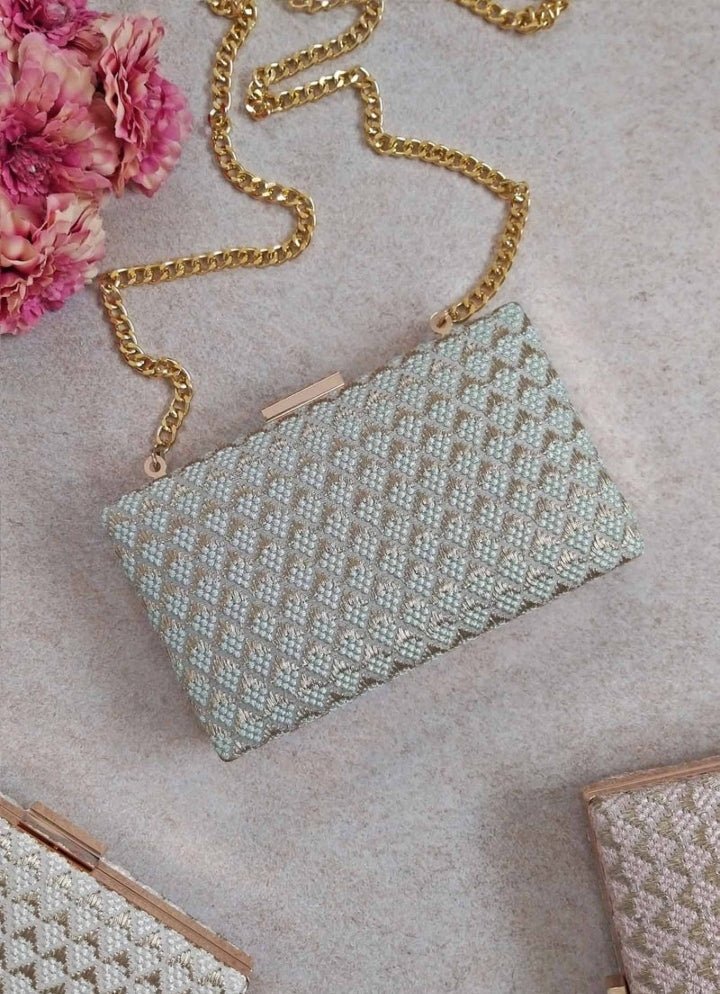 Green Embroidered Clutch AMYRA - Fabilicious Fashion