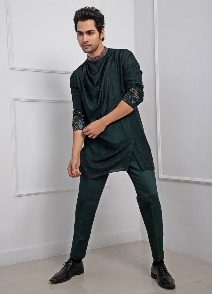 Green Embroidered Cowl Kurta Pant Set Smriti - Fabilicious Fashion