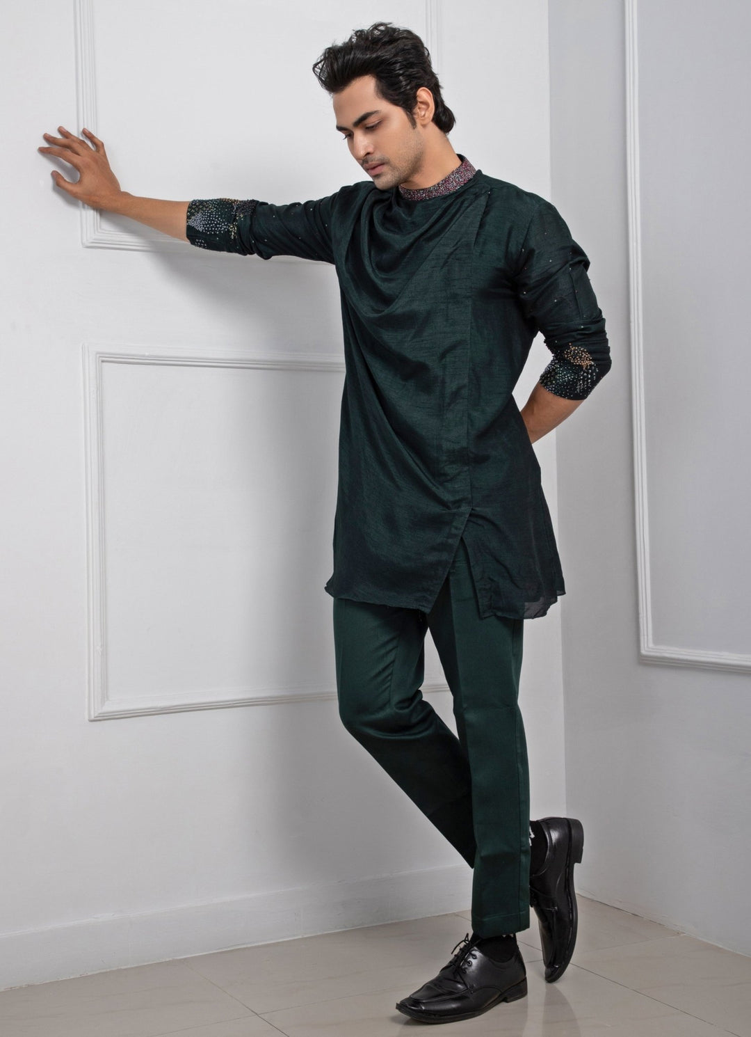 Green Embroidered Cowl Kurta Pant Set Smriti - Fabilicious Fashion