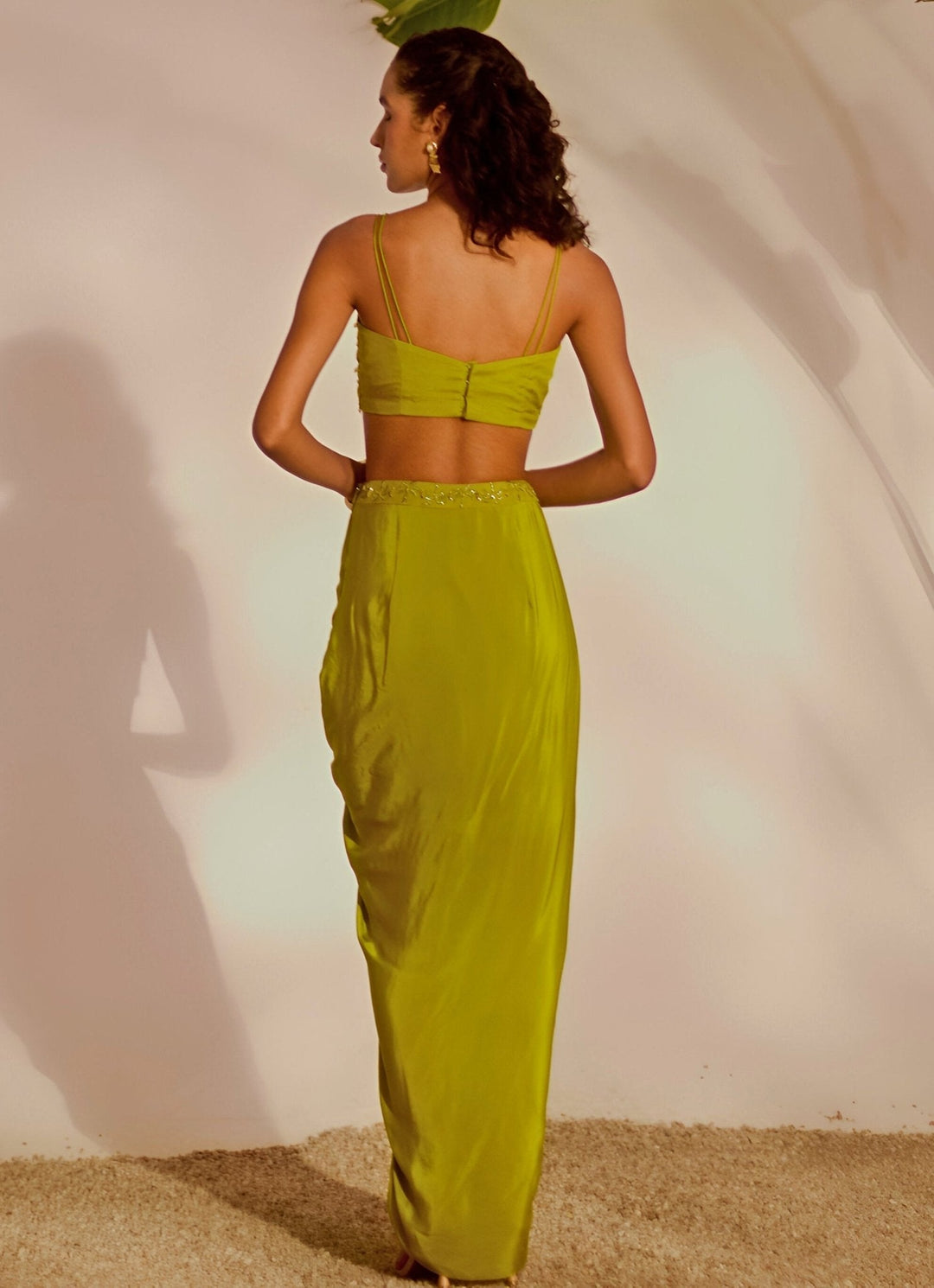 Green Embroidered Draped Skirt Cape Set Silky Bindra - Fabilicious Fashion