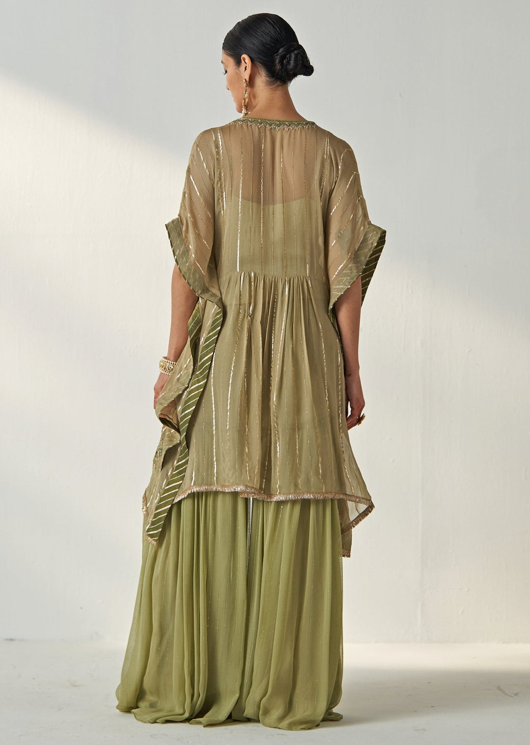 Green Embroidered Georgette Kaftan Kurta Set Studio Bagechaa - Fabilicious Fashion