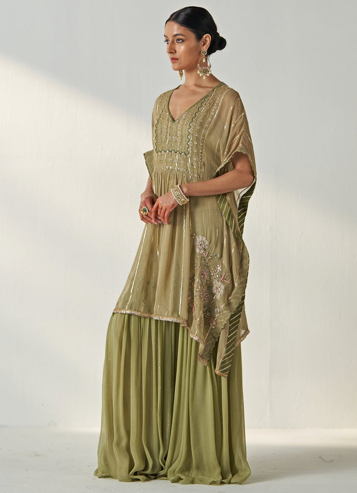 Green Embroidered Georgette Kaftan Kurta Set Studio Bagechaa - Fabilicious Fashion