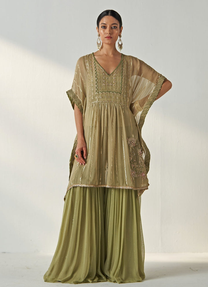Green Embroidered Georgette Kaftan Kurta Set Studio Bagechaa - Fabilicious Fashion