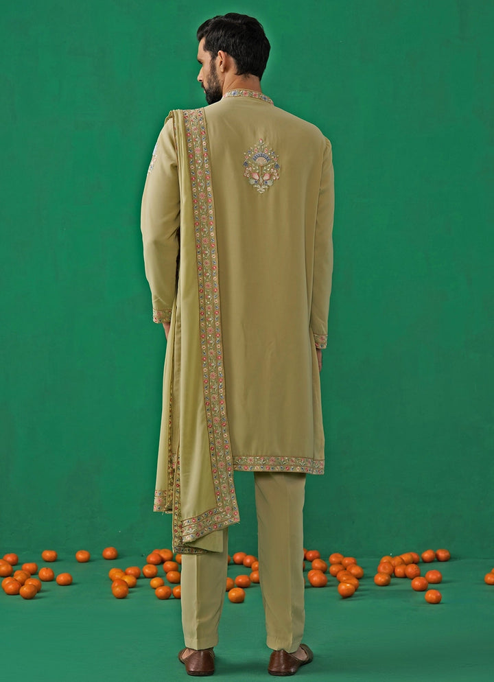 Green Embroidered Georgette Kurta Set Kalpraag - Fabilicious Fashion