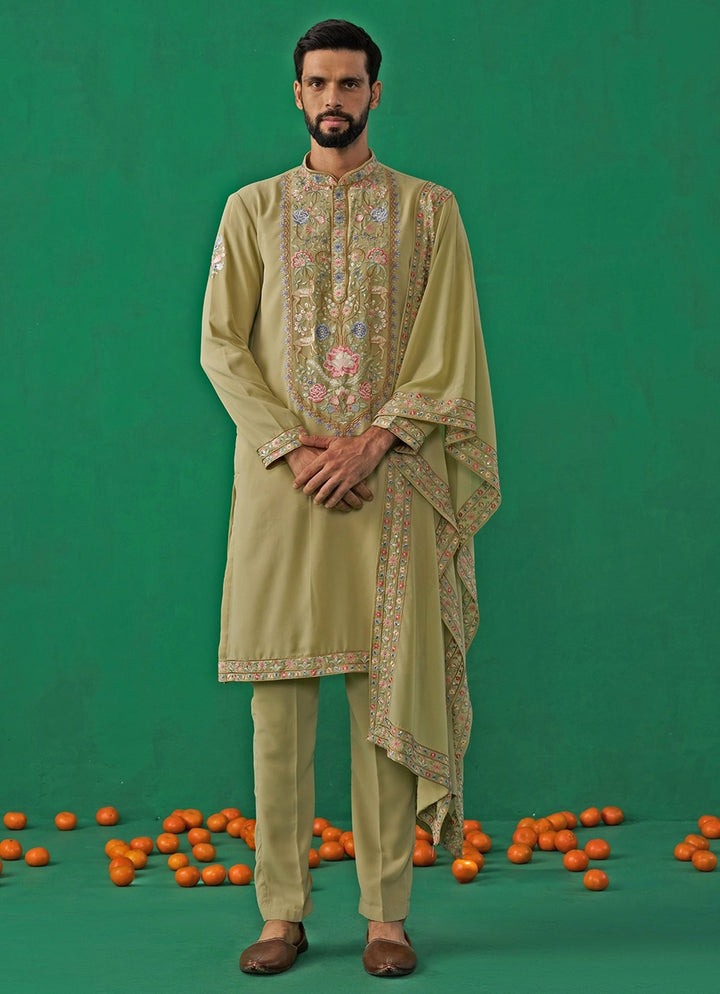 Green Embroidered Georgette Kurta Set Kalpraag - Fabilicious Fashion