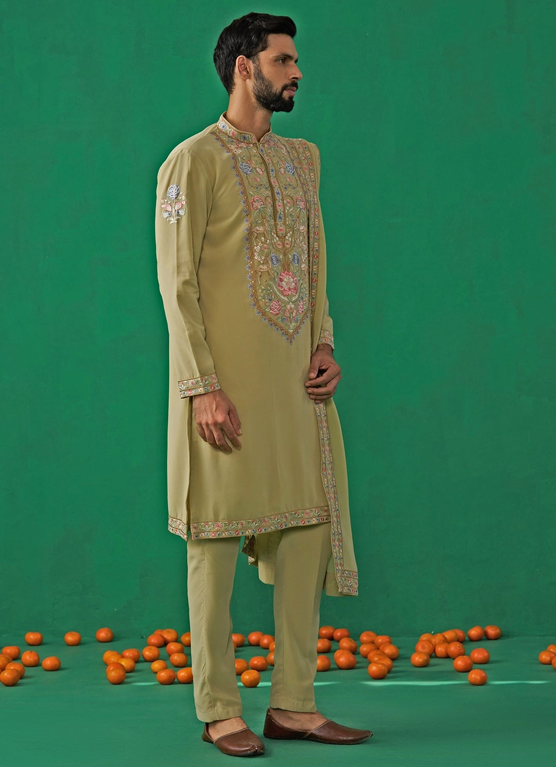 Green Embroidered Georgette Kurta Set Kalpraag - Fabilicious Fashion