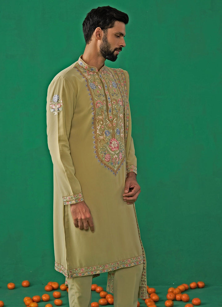Green Embroidered Georgette Kurta Set Kalpraag - Fabilicious Fashion