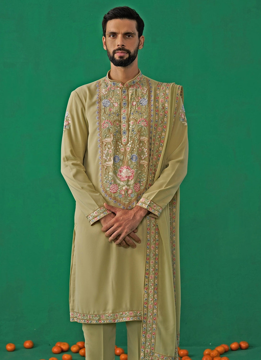 Green Embroidered Georgette Kurta Set Kalpraag - Fabilicious Fashion