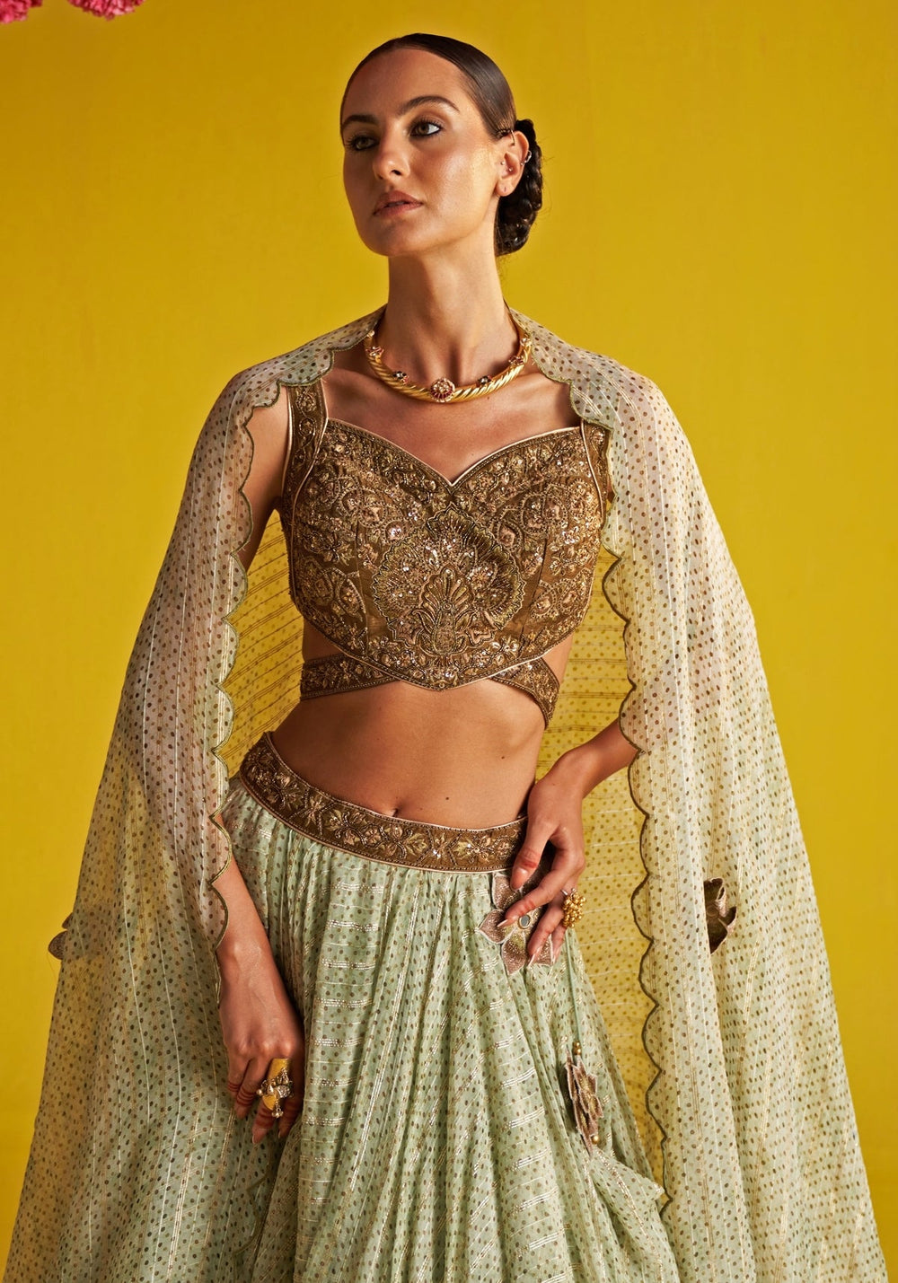 Green Embroidered Georgette Lehenga Set Studio Bagechaa - Fabilicious Fashion