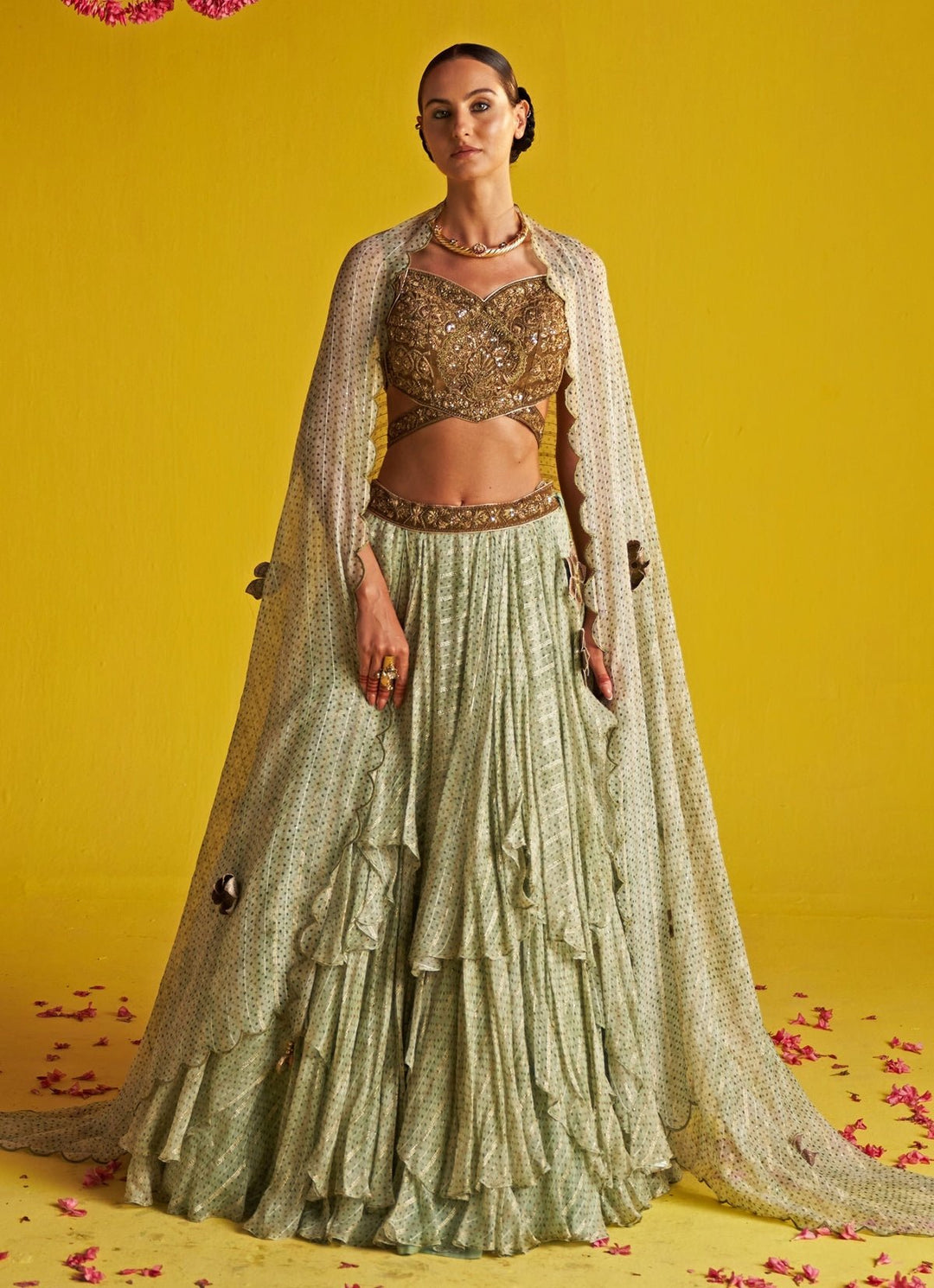 Green Embroidered Georgette Lehenga Set Studio Bagechaa - Fabilicious Fashion