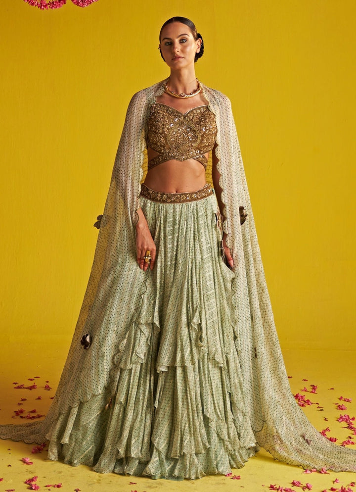 Green Embroidered Georgette Lehenga Set Studio Bagechaa - Fabilicious Fashion