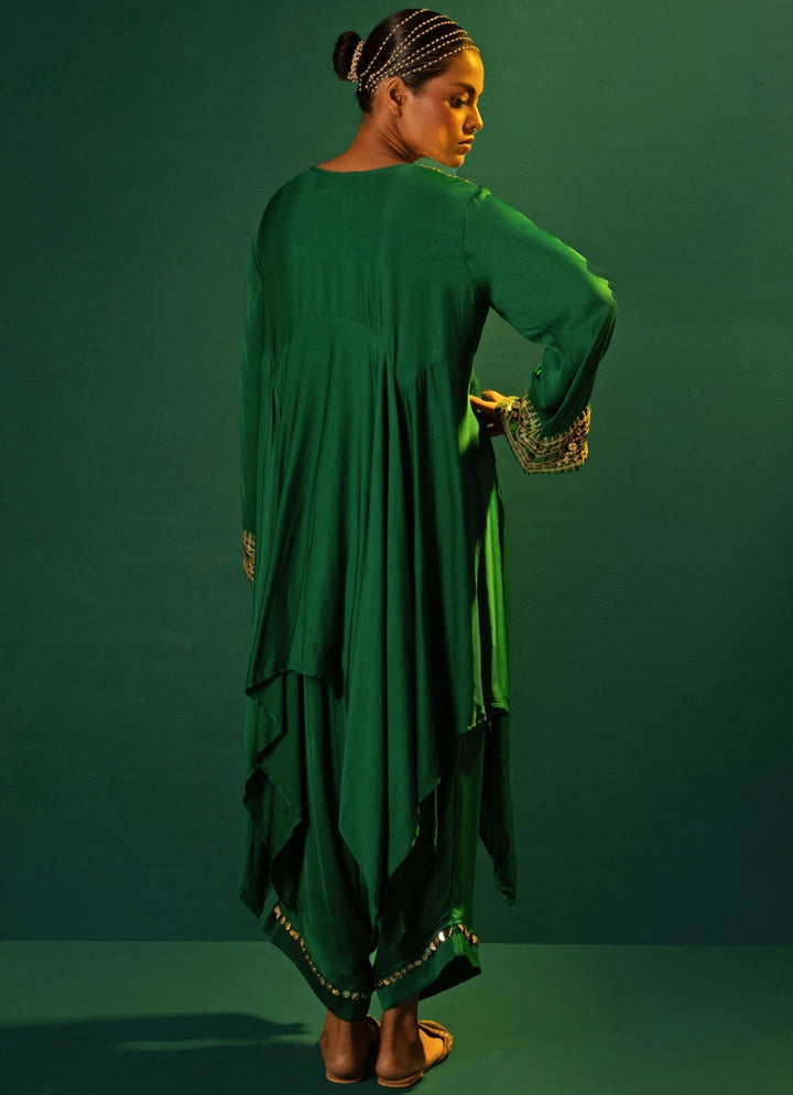Green Embroidered High - Low Kurta Set Prahnaaya - Fabilicious Fashion