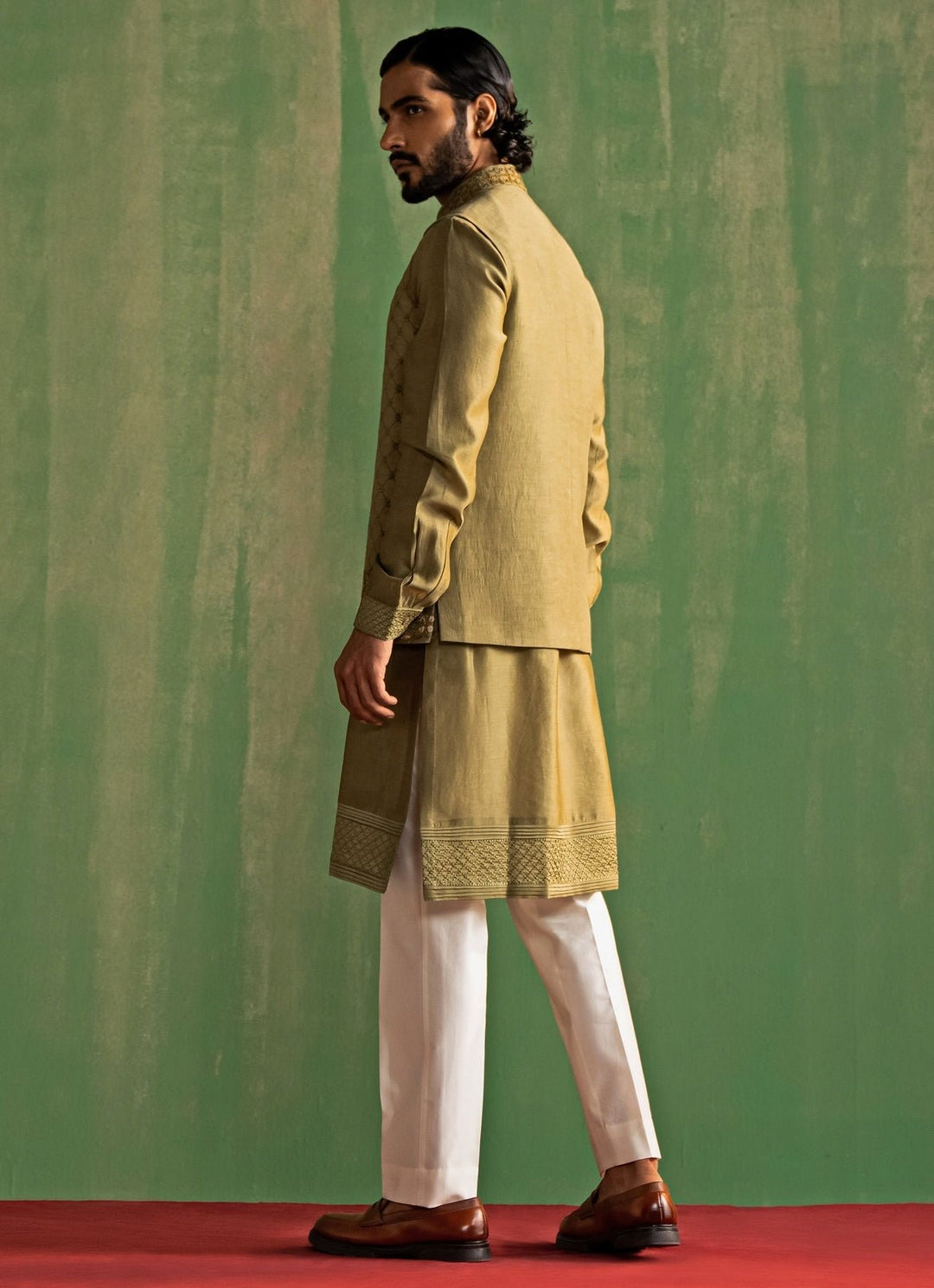 Green Embroidered Kurta Bundi Set Studio Bagechaa - Men - Fabilicious Fashion