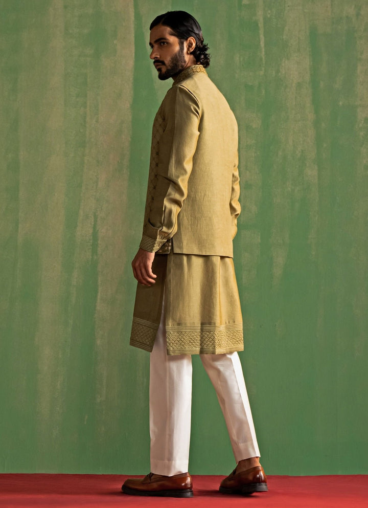 Green Embroidered Kurta Bundi Set Studio Bagechaa - Men - Fabilicious Fashion