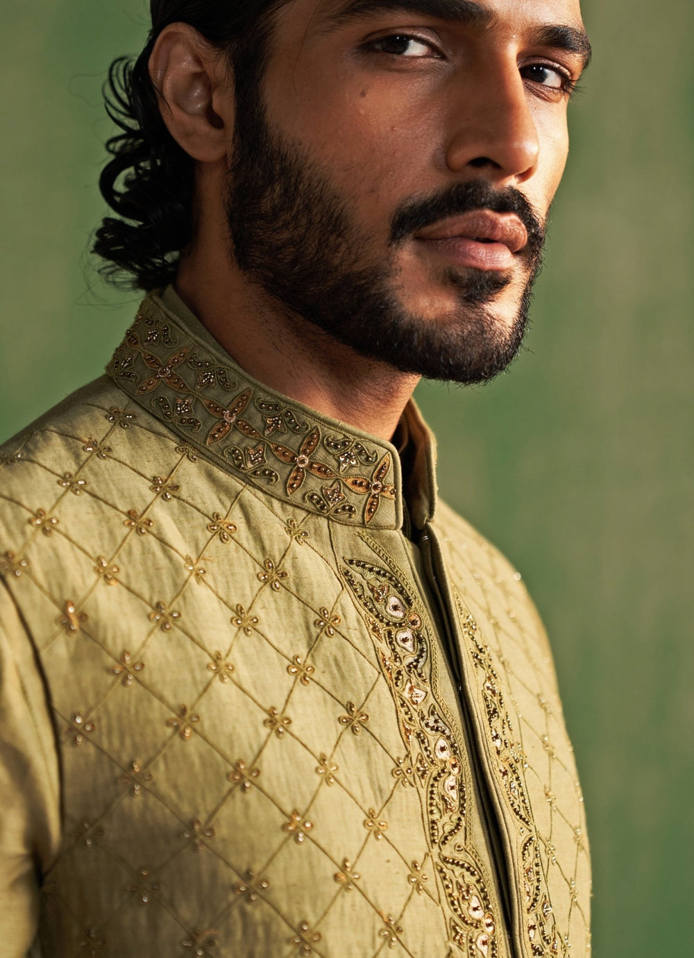 Green Embroidered Kurta Bundi Set Studio Bagechaa - Men - Fabilicious Fashion