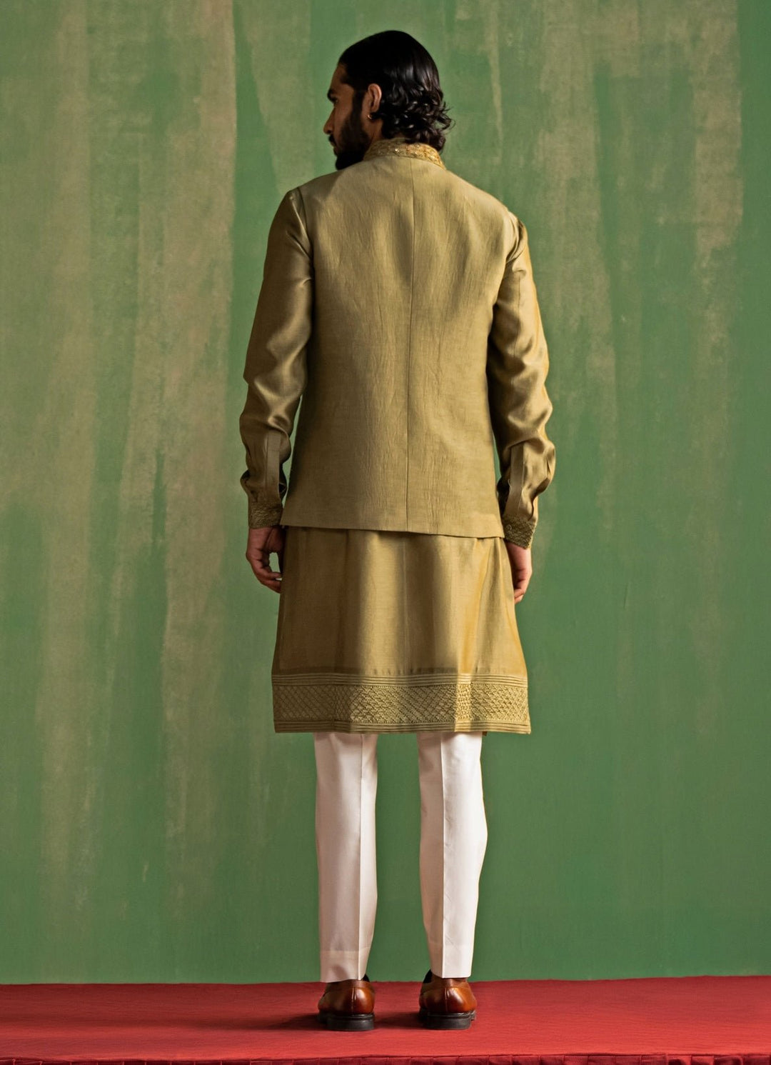 Green Embroidered Kurta Bundi Set Studio Bagechaa - Men - Fabilicious Fashion