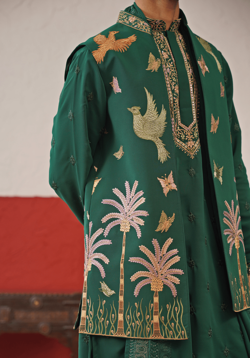 Green Embroidered Kurta Set With Jacket Kalpraag - Fabilicious Fashion