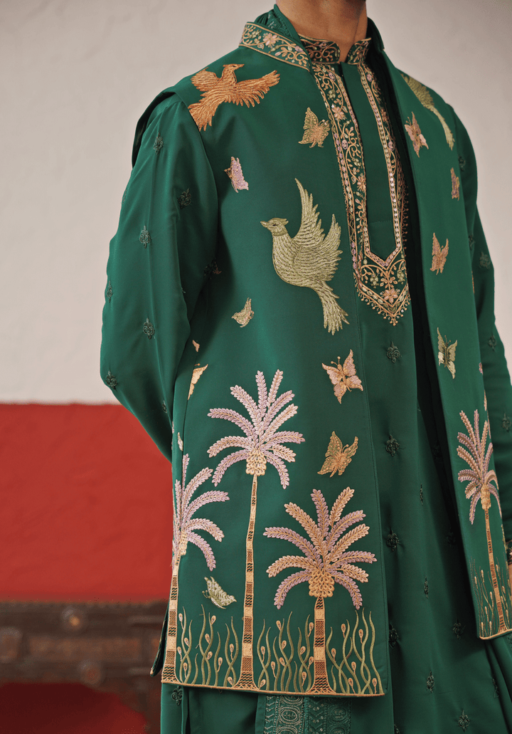 Green Embroidered Kurta Set With Jacket Kalpraag - Fabilicious Fashion