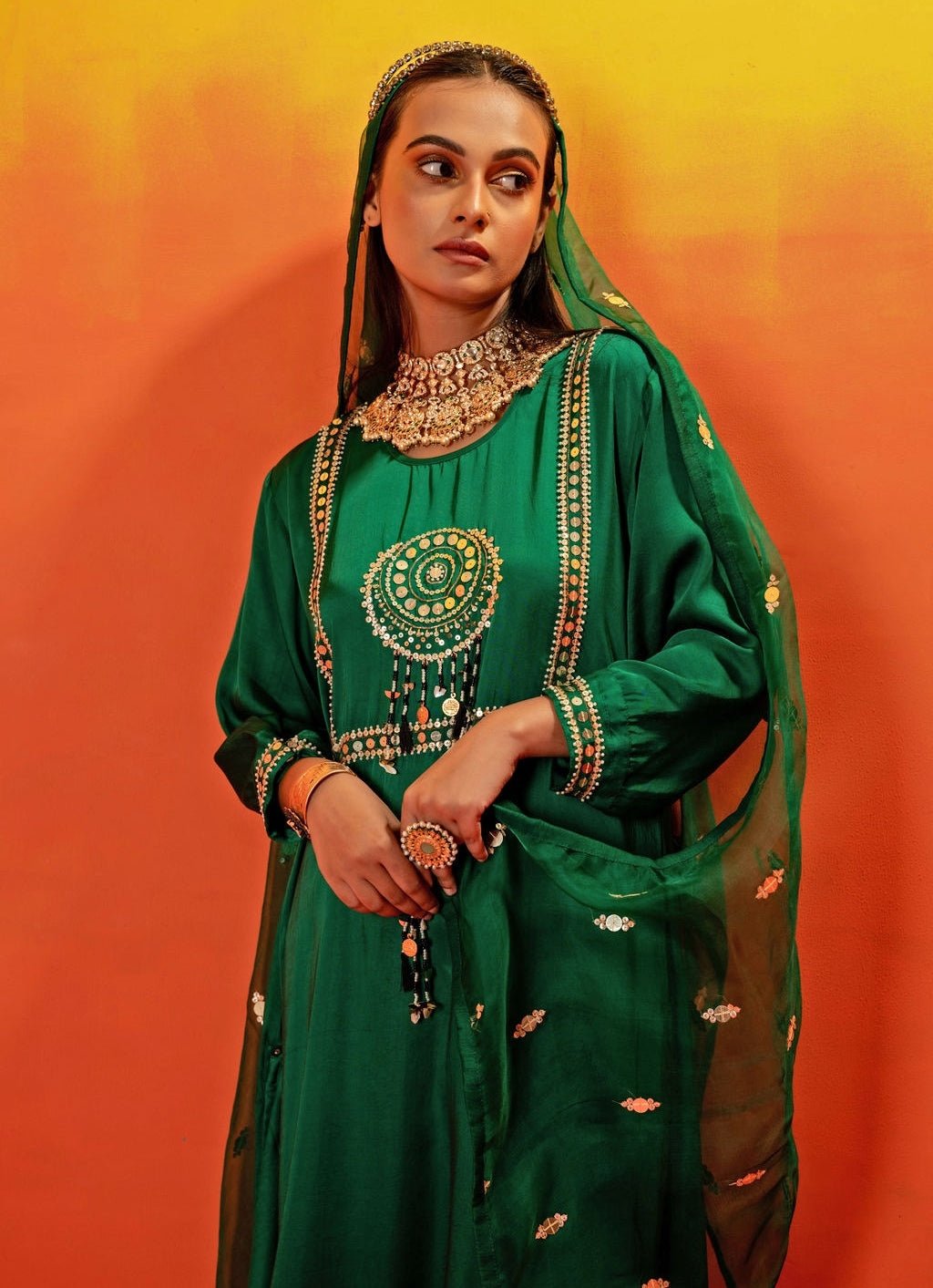 Green Embroidered Kurta Set Prahnaaya - Fabilicious Fashion