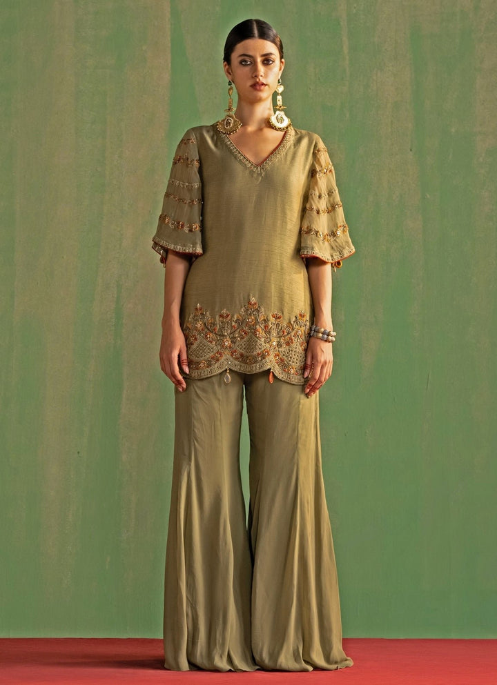 Green Embroidered Kurta Sharara Set Studio Bagechaa - Fabilicious Fashion