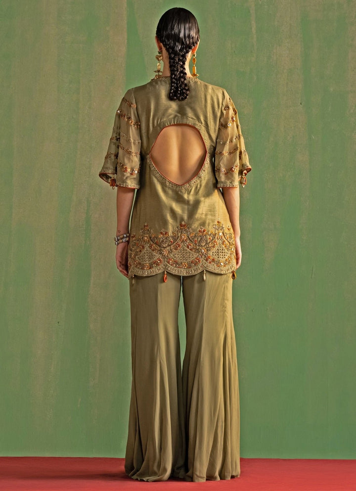 Green Embroidered Kurta Sharara Set Studio Bagechaa - Fabilicious Fashion