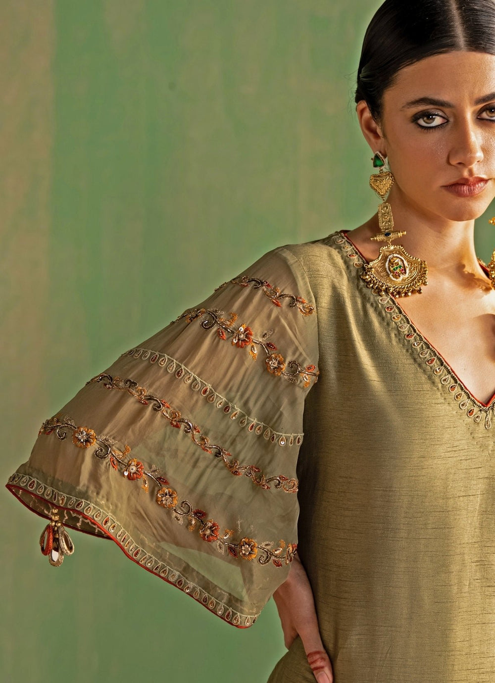 Green Embroidered Kurta Sharara Set Studio Bagechaa - Fabilicious Fashion