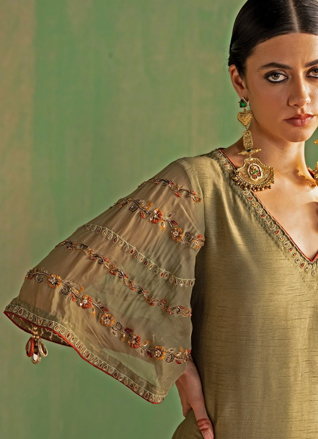 Green Embroidered Kurta Sharara Set Studio Bagechaa - Fabilicious Fashion