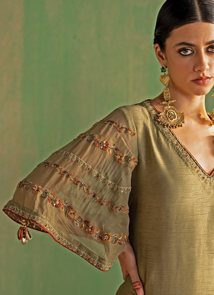 Green Embroidered Kurta Sharara Set Studio Bagechaa - Fabilicious Fashion