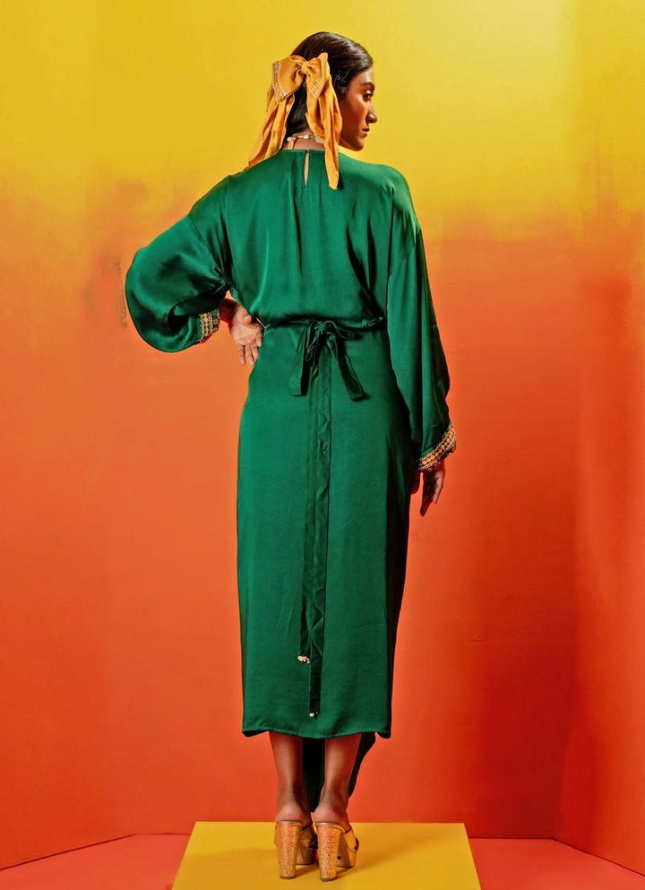 Green Embroidered Kurta Tie - Up And Draped Skirt Prahnaaya - Fabilicious Fashion