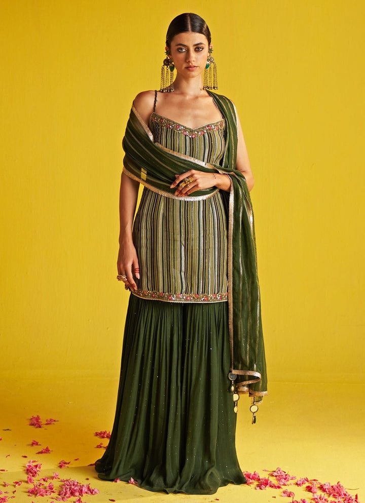 Green Embroidered Organza Kurta Sharara Set Studio Bagechaa - Fabilicious Fashion