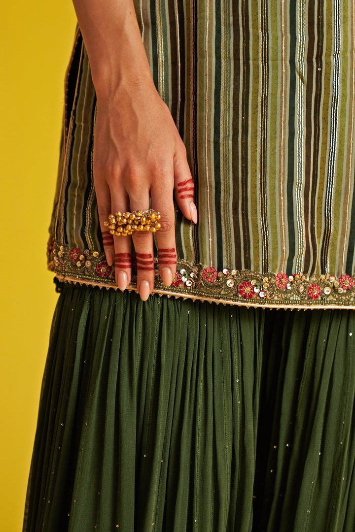Green Embroidered Organza Kurta Sharara Set Studio Bagechaa - Fabilicious Fashion