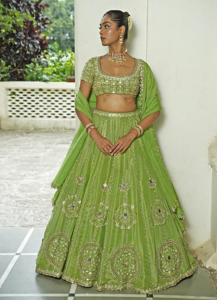 Green Embroidered Organza Lehenga Set Enamour by Radha - Fabilicious Fashion