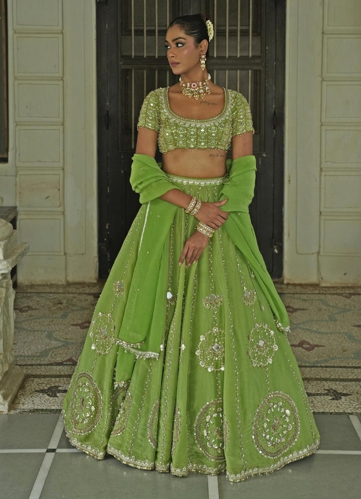 Green Embroidered Organza Lehenga Set Enamour by Radha - Fabilicious Fashion