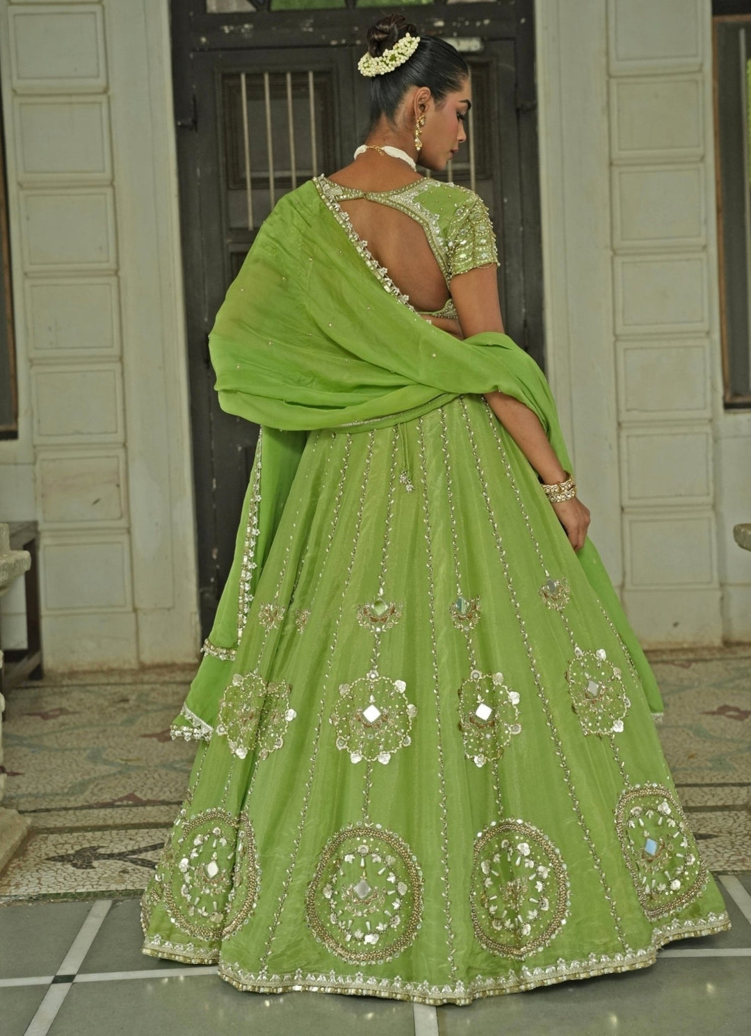 Green Embroidered Organza Lehenga Set Enamour by Radha - Fabilicious Fashion
