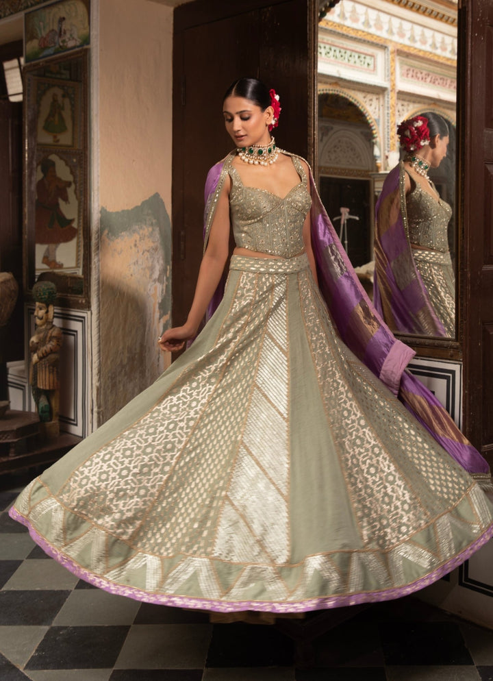 Green Embroidered Organza Lehenga Set Neha Khullar - Fabilicious Fashion
