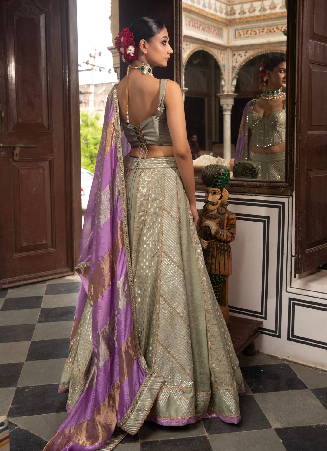 Green Embroidered Organza Lehenga Set Neha Khullar - Fabilicious Fashion