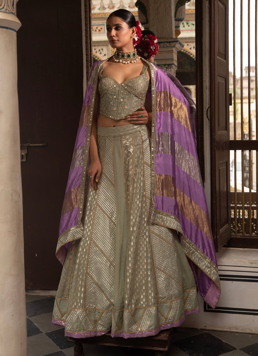 Green Embroidered Organza Lehenga Set Neha Khullar - Fabilicious Fashion