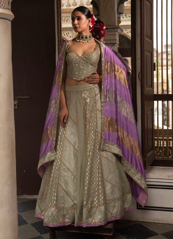 Green Embroidered Organza Lehenga Set Neha Khullar - Fabilicious Fashion