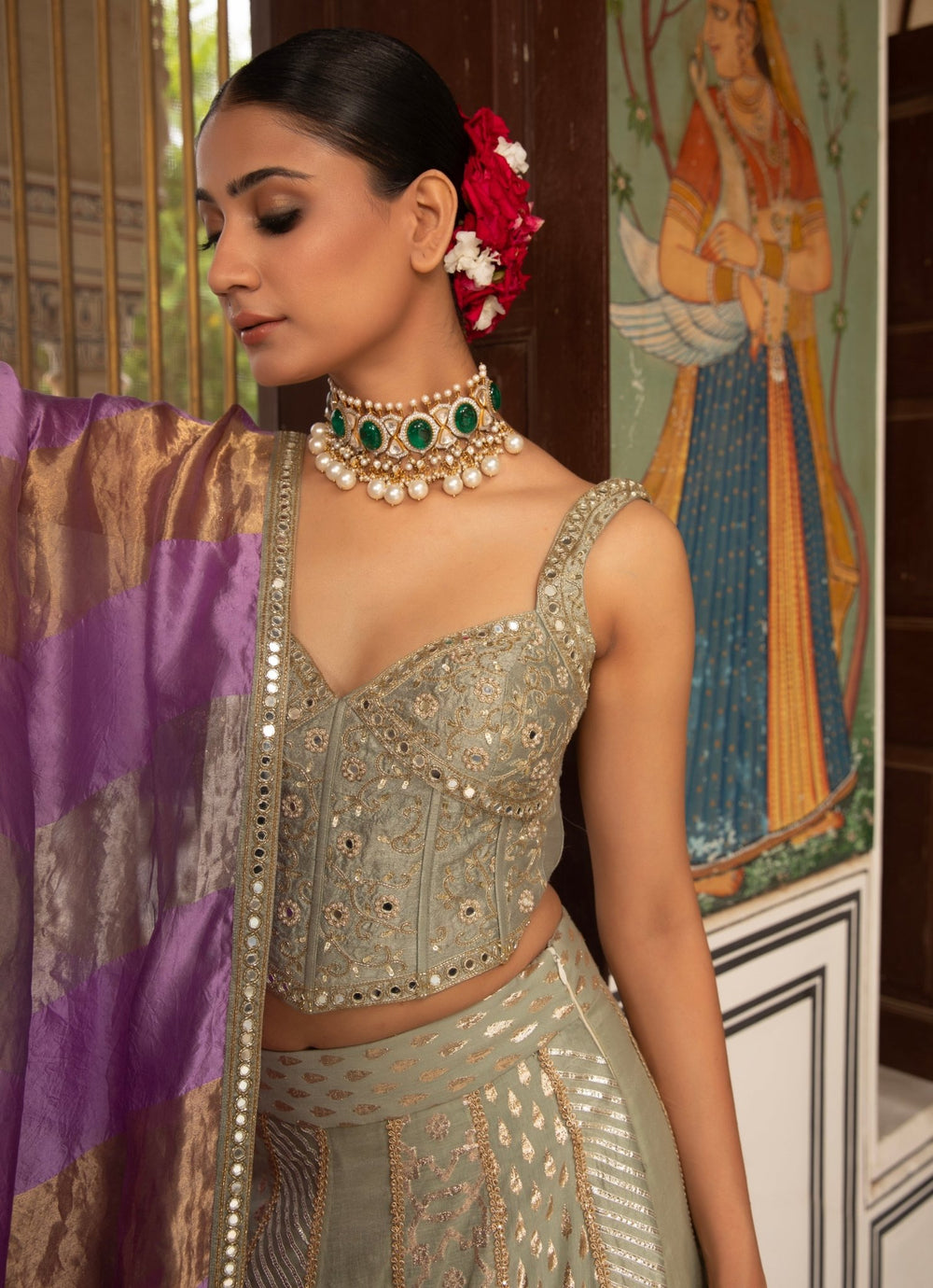 Green Embroidered Organza Lehenga Set Neha Khullar - Fabilicious Fashion