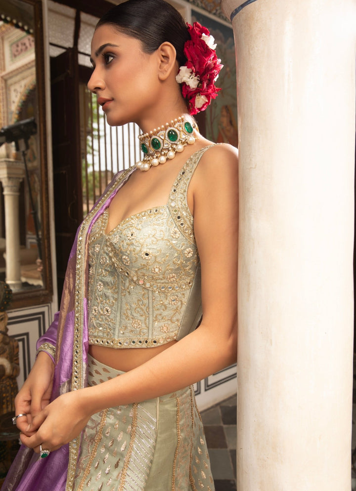Green Embroidered Organza Lehenga Set Neha Khullar - Fabilicious Fashion