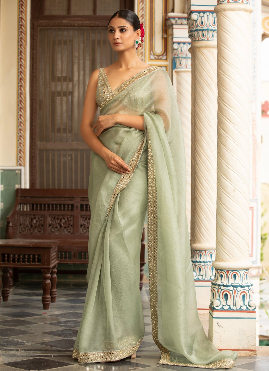 Green Embroidered Organza Saree Neha Khullar - Fabilicious Fashion