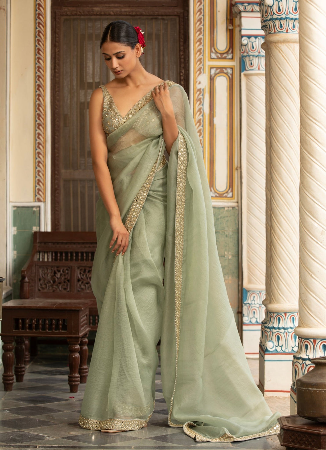 Green Embroidered Organza Saree Neha Khullar - Fabilicious Fashion