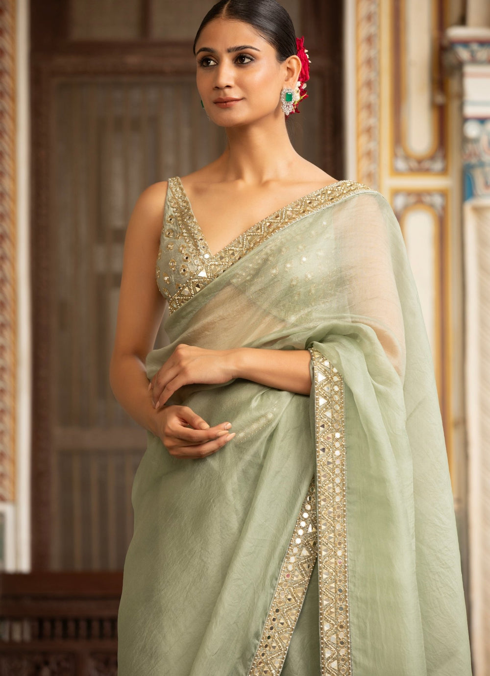Green Embroidered Organza Saree Neha Khullar - Fabilicious Fashion