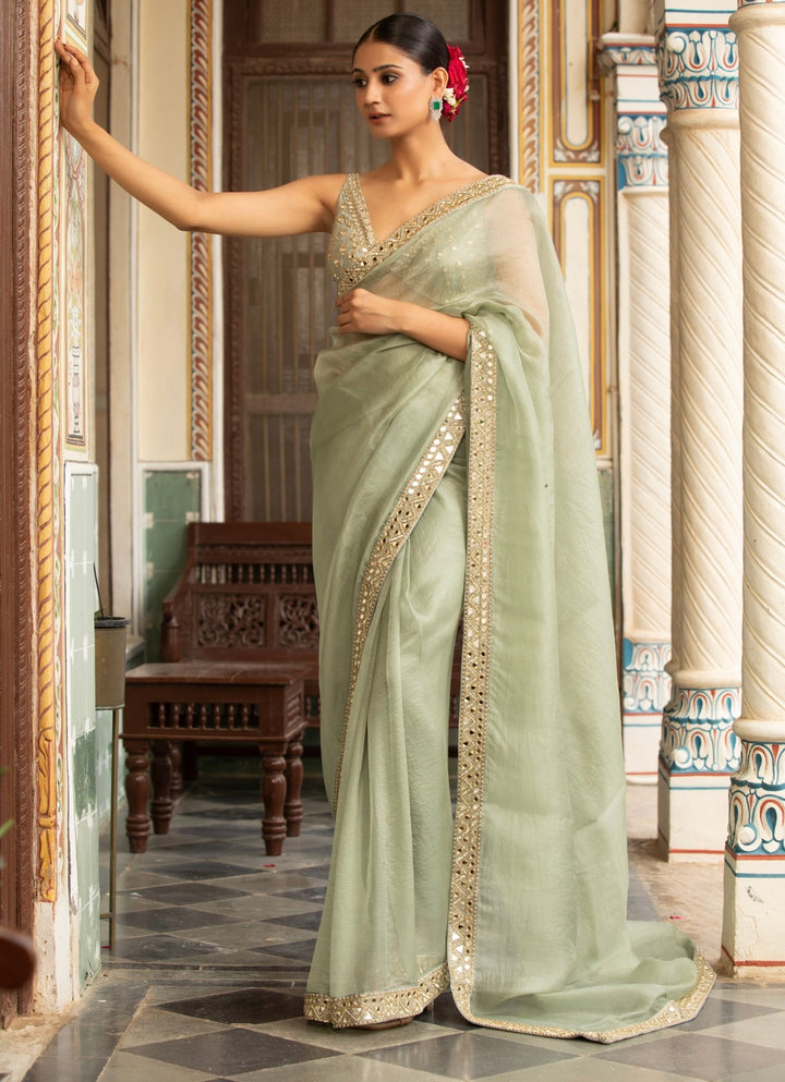 Green Embroidered Organza Saree Neha Khullar - Fabilicious Fashion