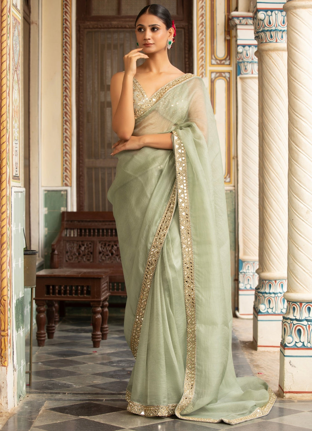 Green Embroidered Organza Saree Neha Khullar - Fabilicious Fashion