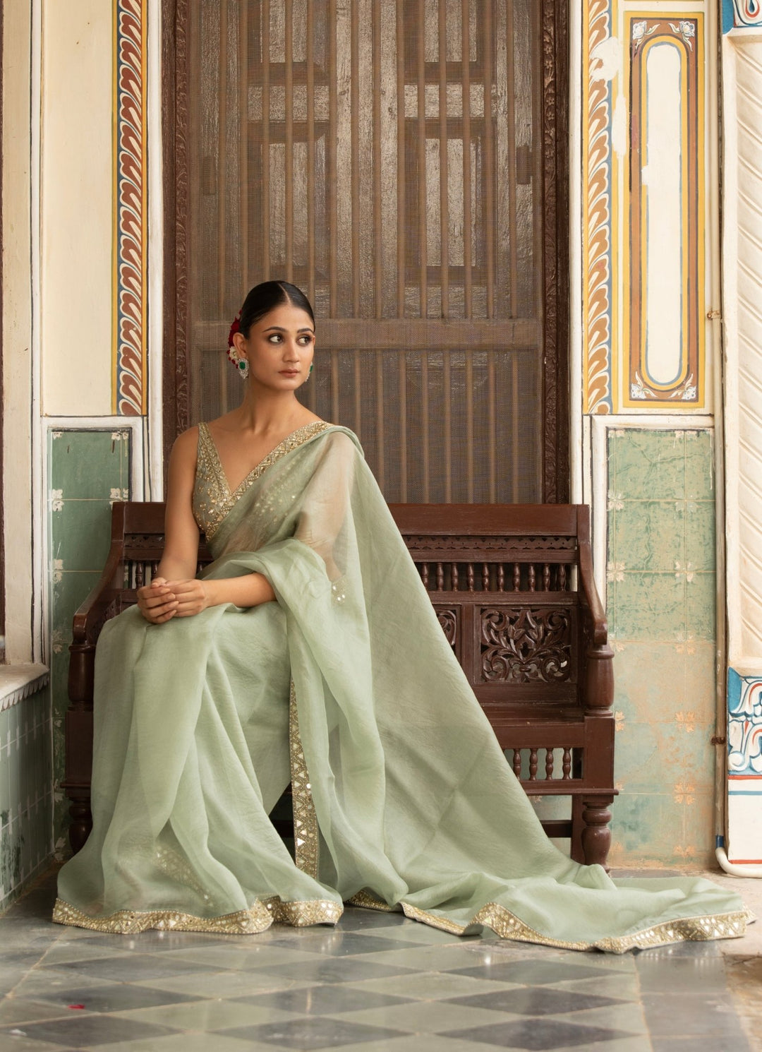 Green Embroidered Organza Saree Neha Khullar - Fabilicious Fashion