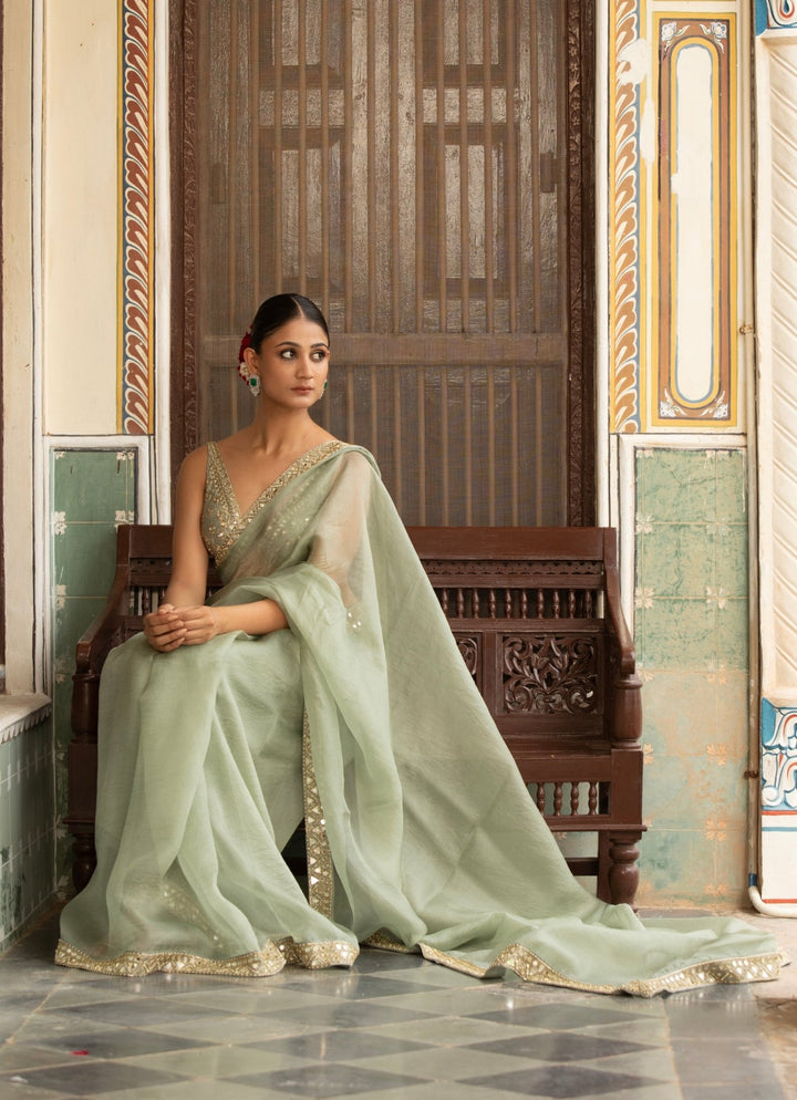 Green Embroidered Organza Saree Neha Khullar - Fabilicious Fashion