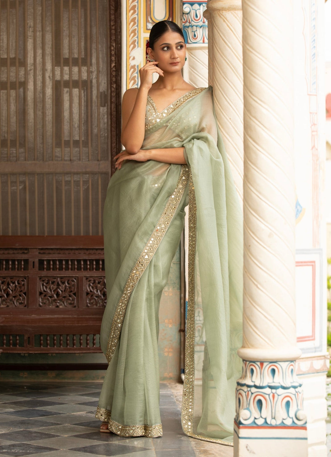 Green Embroidered Organza Saree Neha Khullar - Fabilicious Fashion